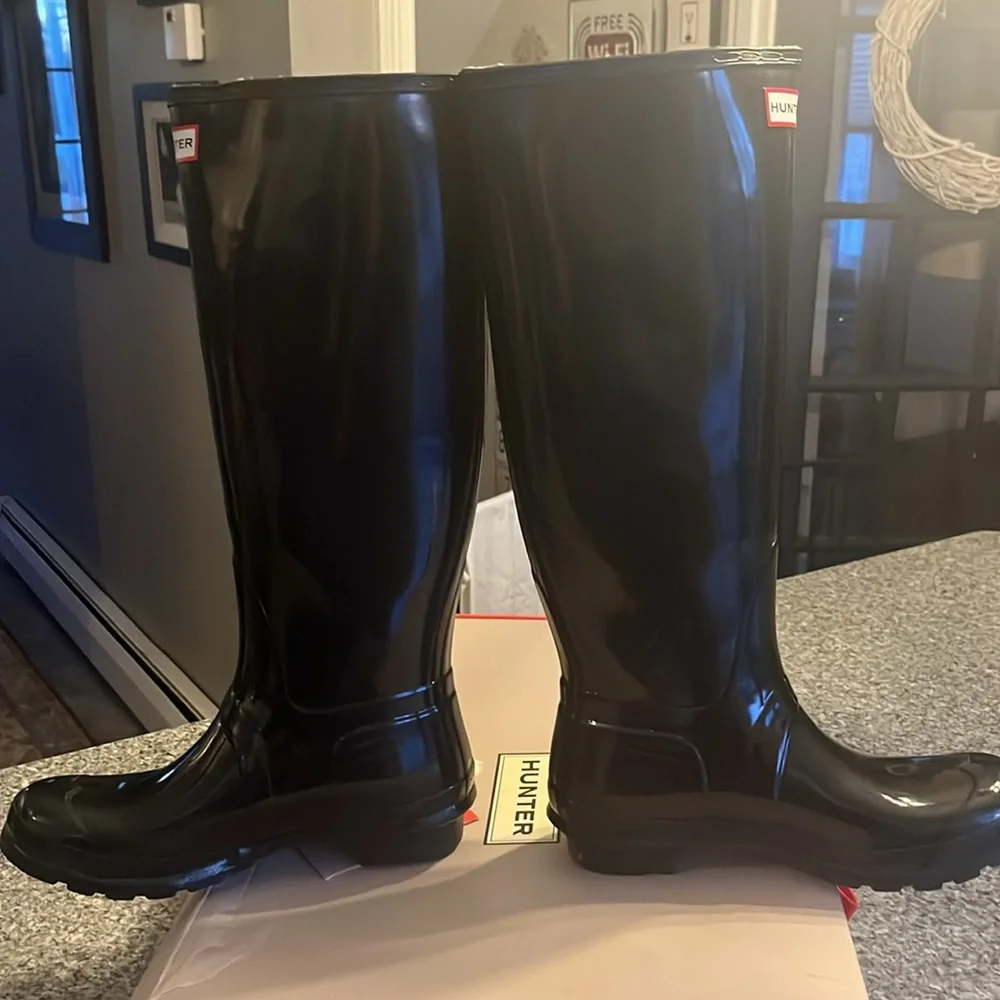 Women Hunter boots tall size 8 shiny black gloss - Picture 5 of 7